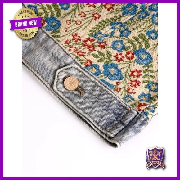 Jacquard Denim Jacket Peter Pan Collar Floral Crop Shacket Vintage Romantic